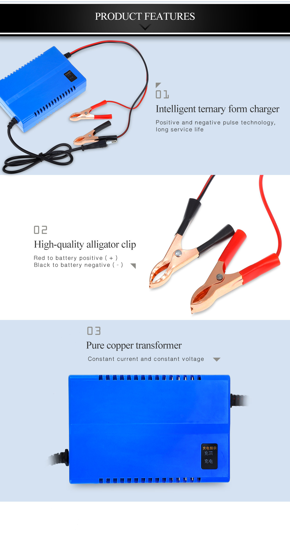 Fast Charging 12V 3A Lead-acid Storage Battery Charger Ternary Form EU Plug Fast Charging 12V 3A Lead-acid Storage Battery Charger Ternary Form EU Plug