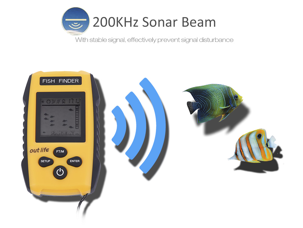 Outlife 0.7 - 100M Fish Finder 200KHz Sonar Sounder Echo Alarm Fishing Transducer Outlife 0.7 - 100M Fish Finder 200KHz Sonar Sounder Echo Alarm Fishing Transducer
