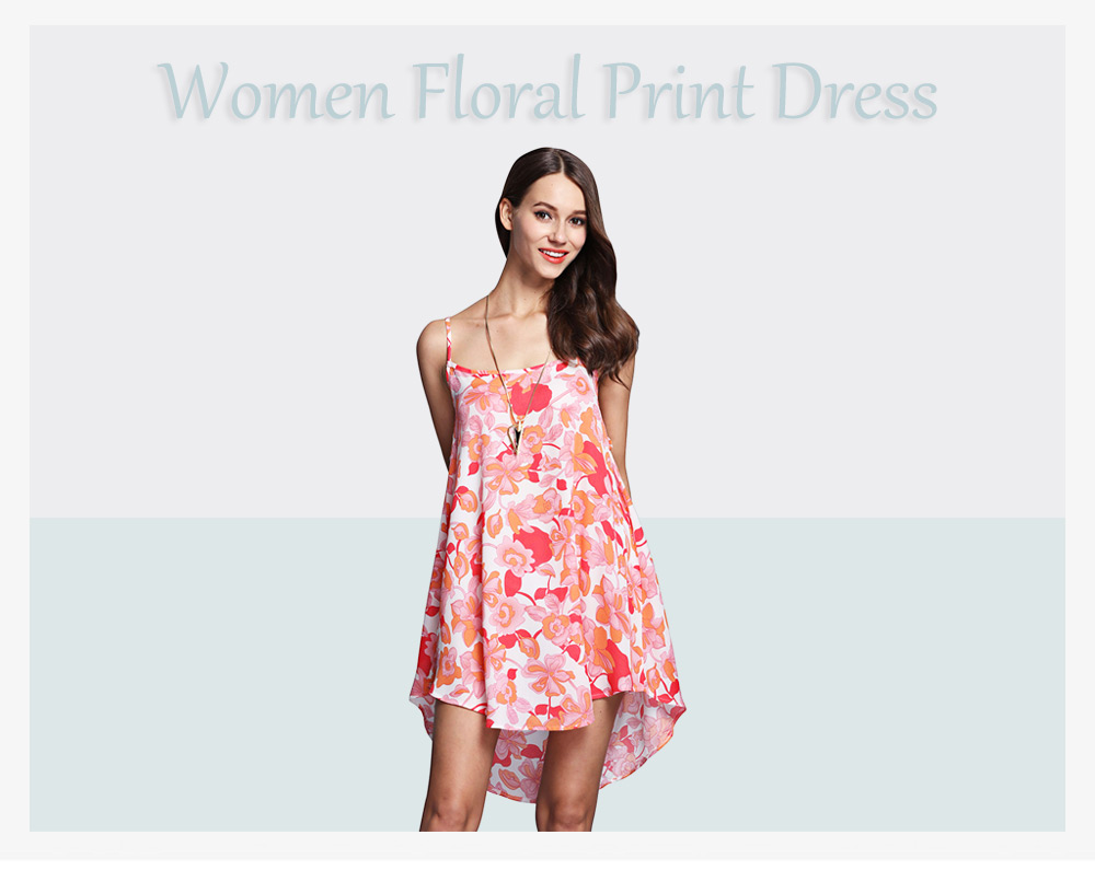 Casual Spaghetti Strap Floral Print High-low Hem Dress for Women Casual Spaghetti Strap Floral Print High-low Hem Dress for Women