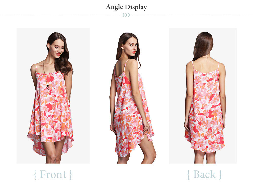 Casual Spaghetti Strap Floral Print High-low Hem Dress for Women