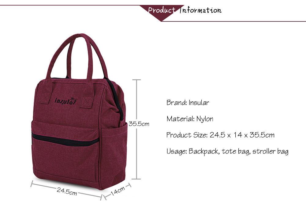 Insular Large Capacity Polyamide Convertible Mummy Diaper Bag