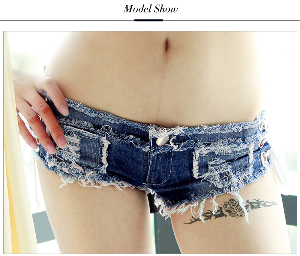 Sexy Low Waist Lace-up Frayed Denim Short Jeans for Women