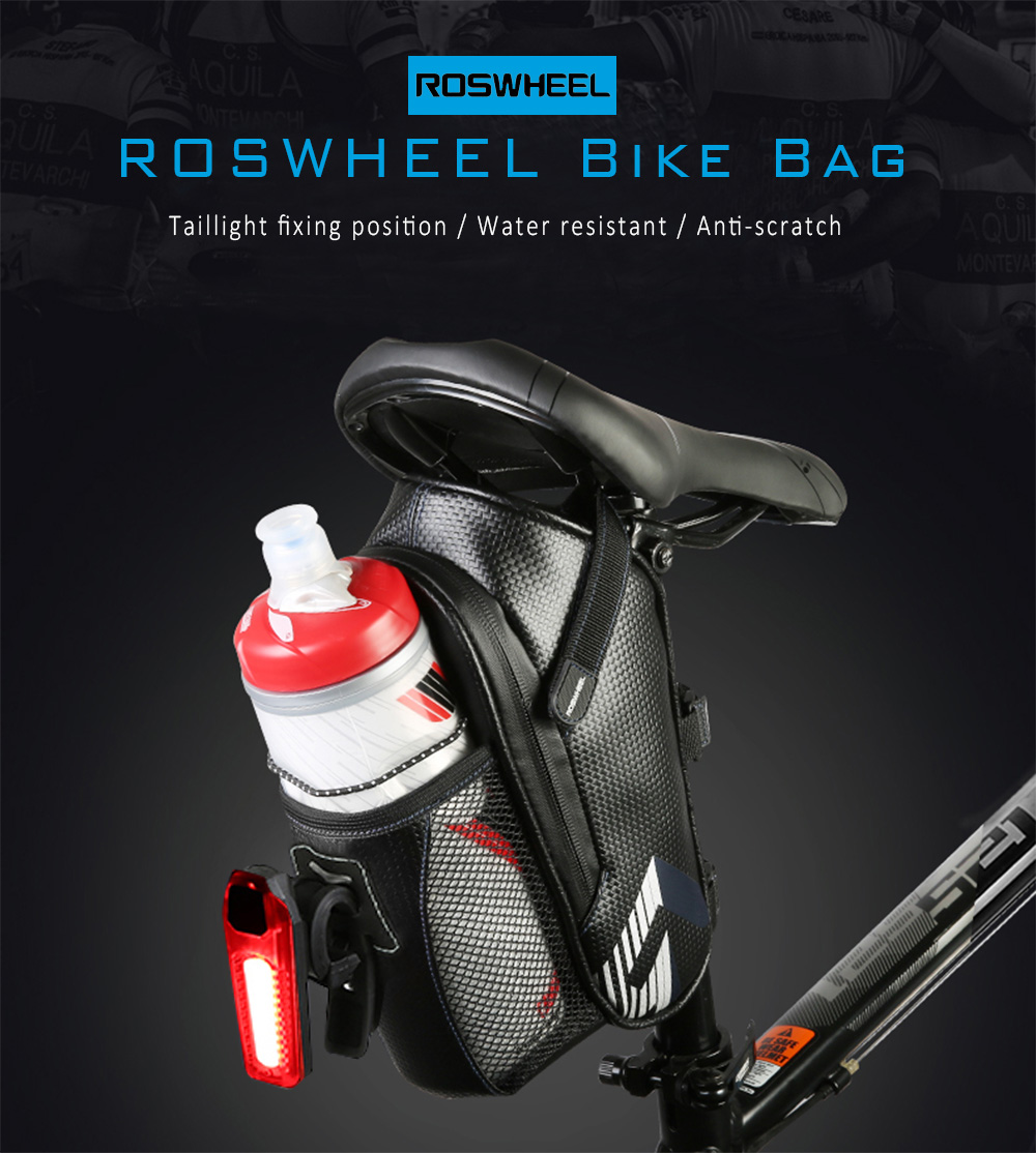 ROSWHEEL Bicycle Saddle Seat Tail Bike Rear Bag with Water Bottle Pocket ROSWHEEL Bicycle Saddle Seat Tail Bike Rear Bag with Water Bottle Pocket