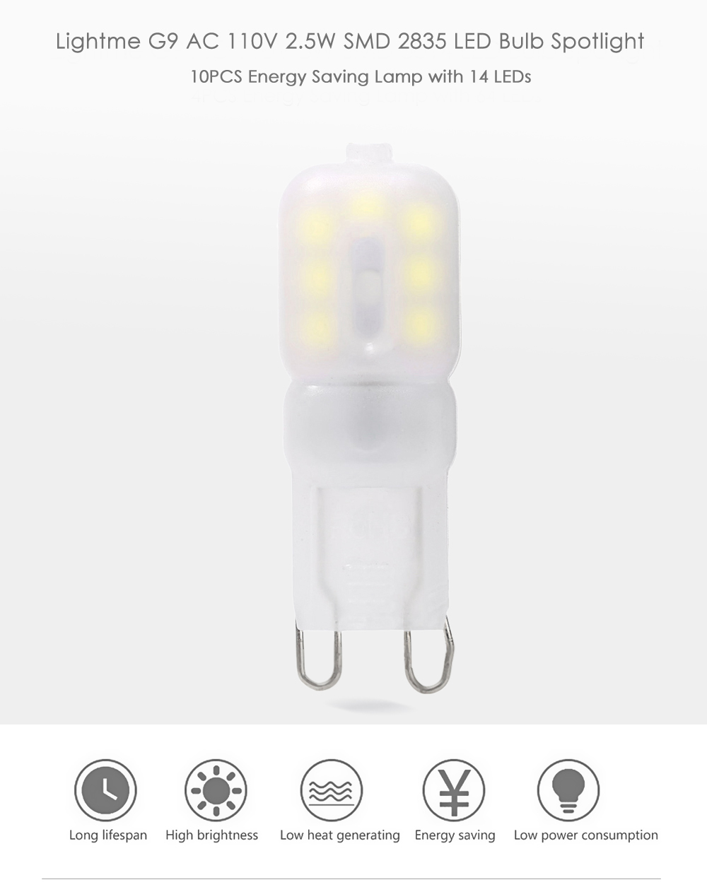 Lightme 10PCS G9 AC 110V 2.5W SMD 2835 LED Bulb Light Energy Saving Lamp with 14 LEDs