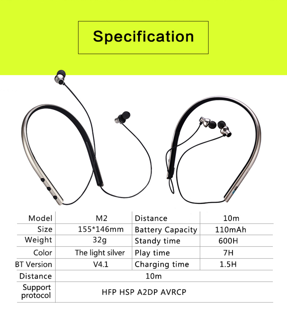 JUSTNEED M2 Neck Type Sport Bluetooth V4.1 Stereo Earphones JUSTNEED M2 Neck Type Sport Bluetooth V4.1 Stereo Earphones