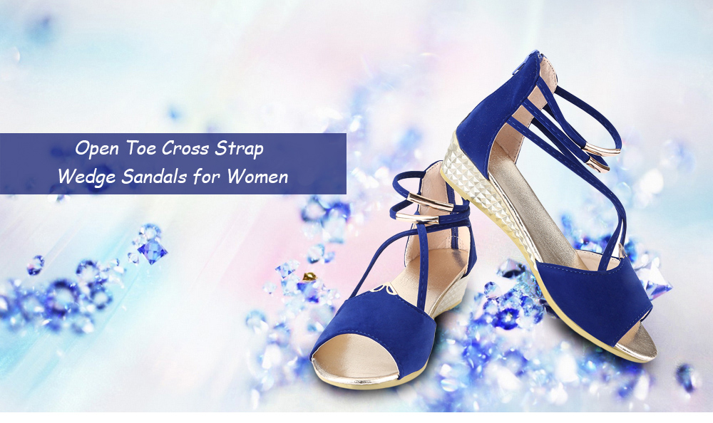 Sexy Open Toe Cross Strap Zipper Design Women Wedge Heel Sandals Sexy Open Toe Cross Strap Zipper Design Women Wedge Heel Sandals
