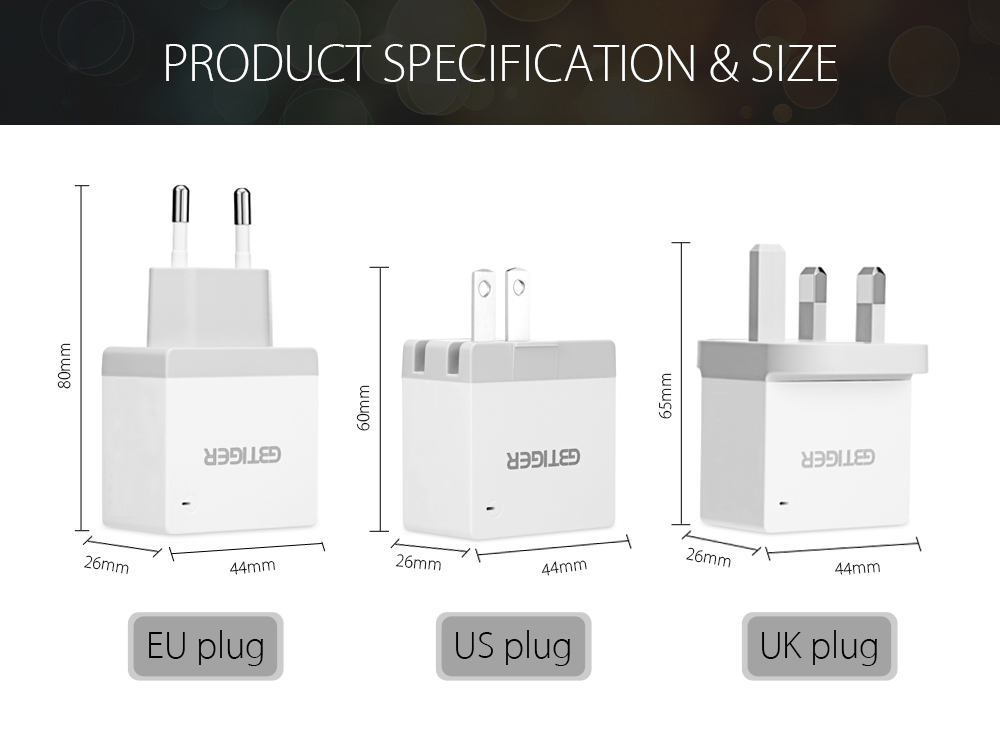 GBTIGER Universal 2 USB 5V 2.4A Multifunctional Quick Travel Adapter with LED Light GBTIGER Universal 2 USB 5V 2.4A Multifunctional Quick Travel Adapter with LED Light