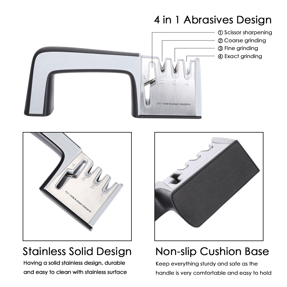ZHAOLIDA Unique Cutting 4 in 1 Stainless Steel Knife Scissor Sharpener Ceramic Whetstone Hand Tool ZHAOLIDA Unique Cutting 4 in 1 Stainless Steel Knife Scissor Sharpener Ceramic Whetstone Hand Tool