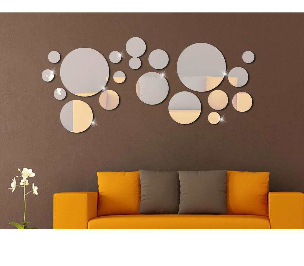Silver Circle Mirror Wall Stickers 3D DIY Home Decor