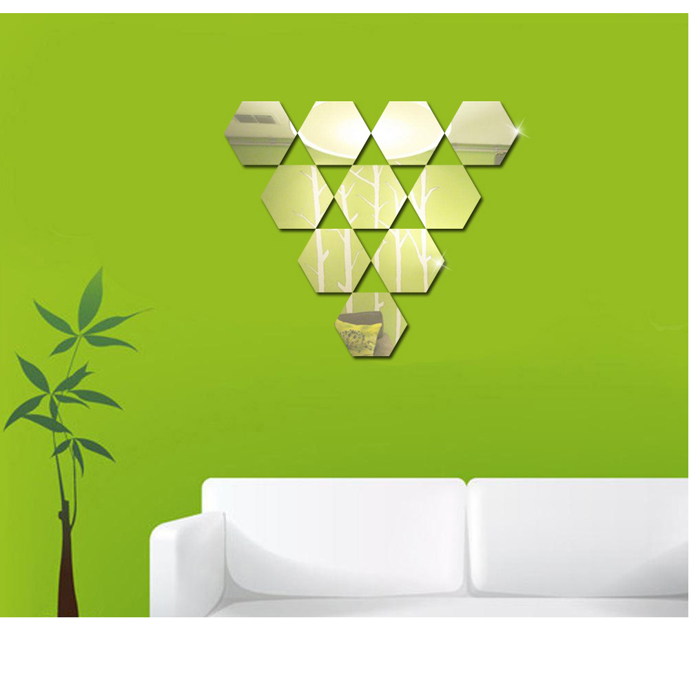 12pcs Shiny Crystal Hexagon Wall Stickers Home Decoration