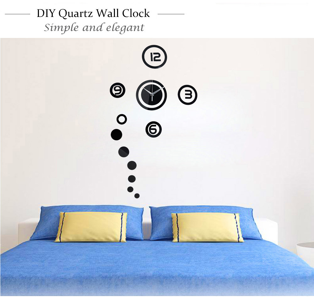 Creative Circular Mirror Effect Sticker DIY Quartz Wall Clock Home Decor