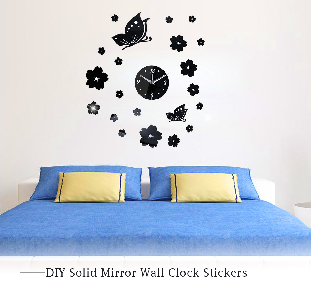 Creative Crystal Solid Mirror Wall Clock Stickers Home TV Background Decor