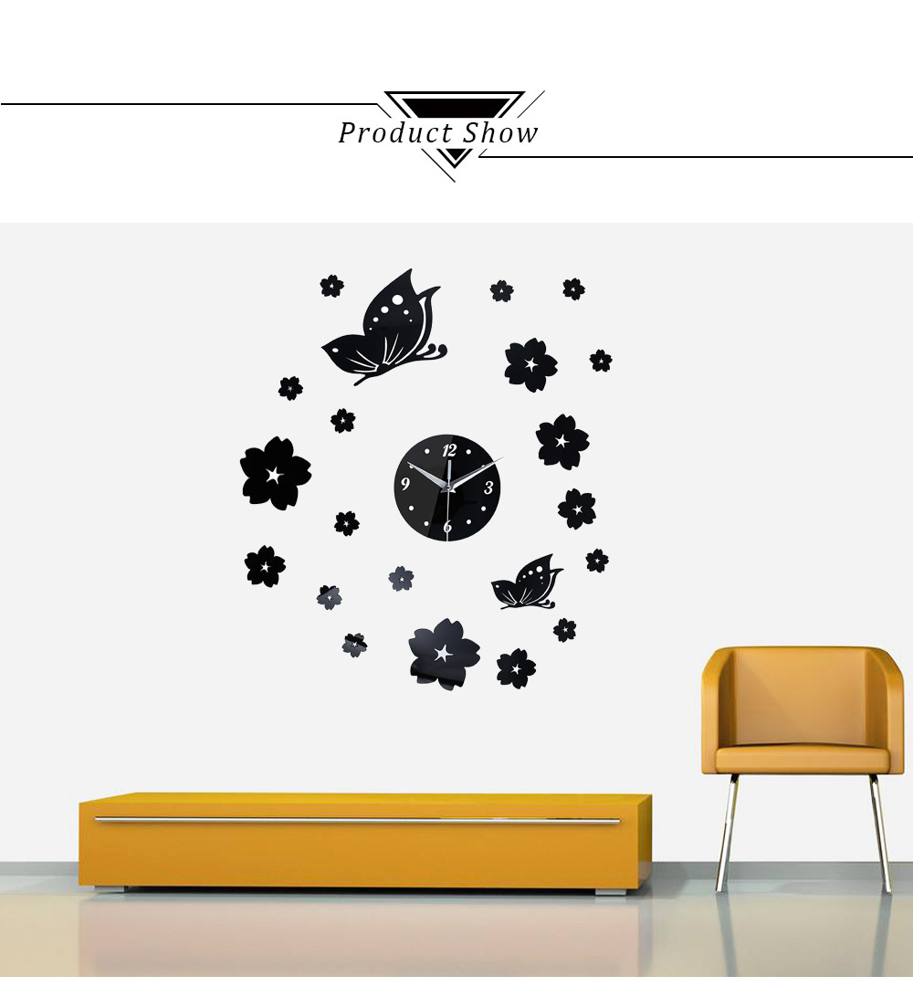 Creative Crystal Solid Mirror Wall Clock Stickers Home TV Background Decor