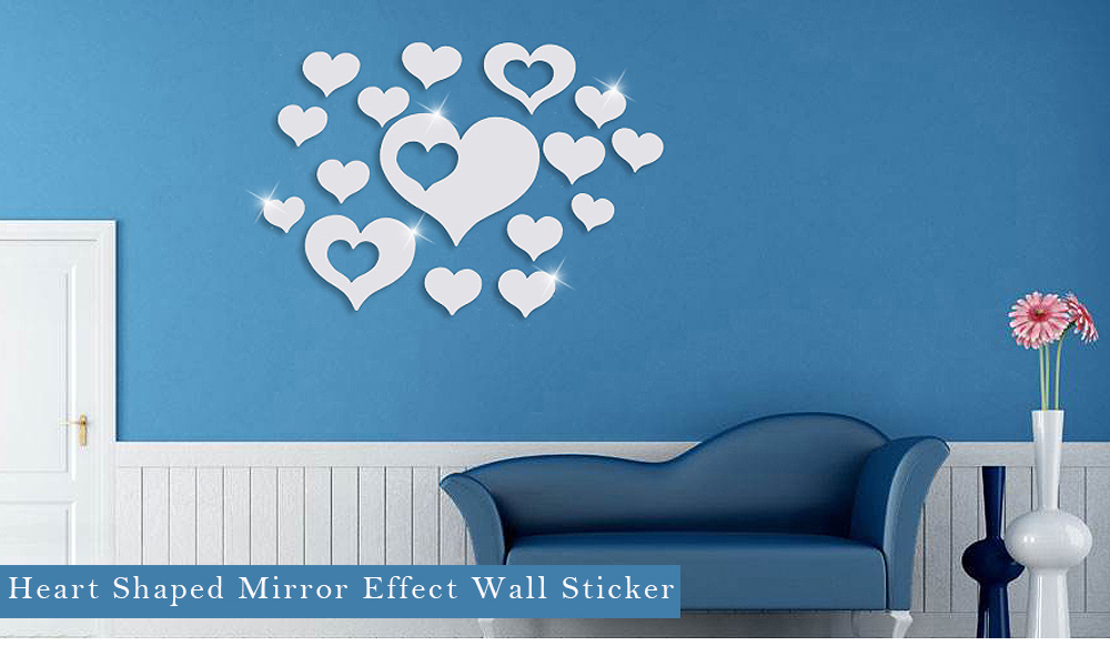 DIY Heart Shaped Mirror Effect Wall Sticker Bedroom Home Decoration