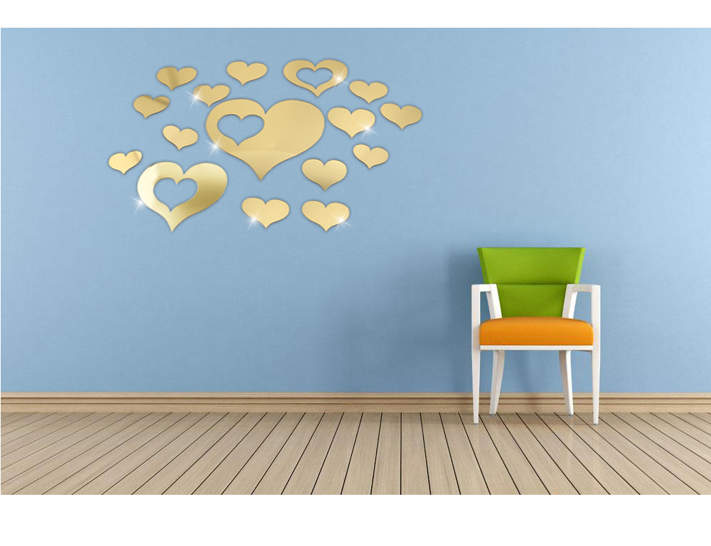 DIY Heart Shaped Mirror Effect Wall Sticker Bedroom Home Decoration