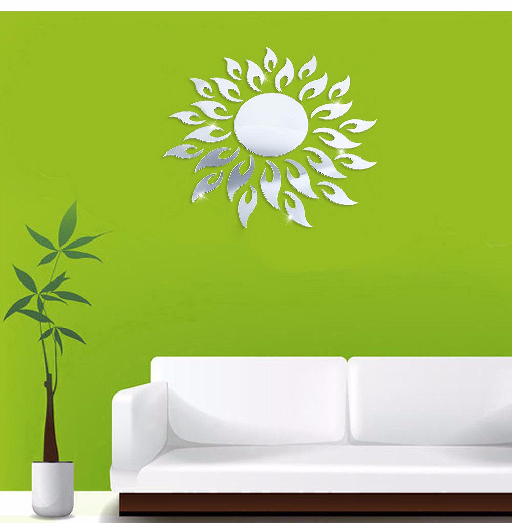DIY Sunflower Mirror Effect Wall Sticker Bedroom Home Decoration