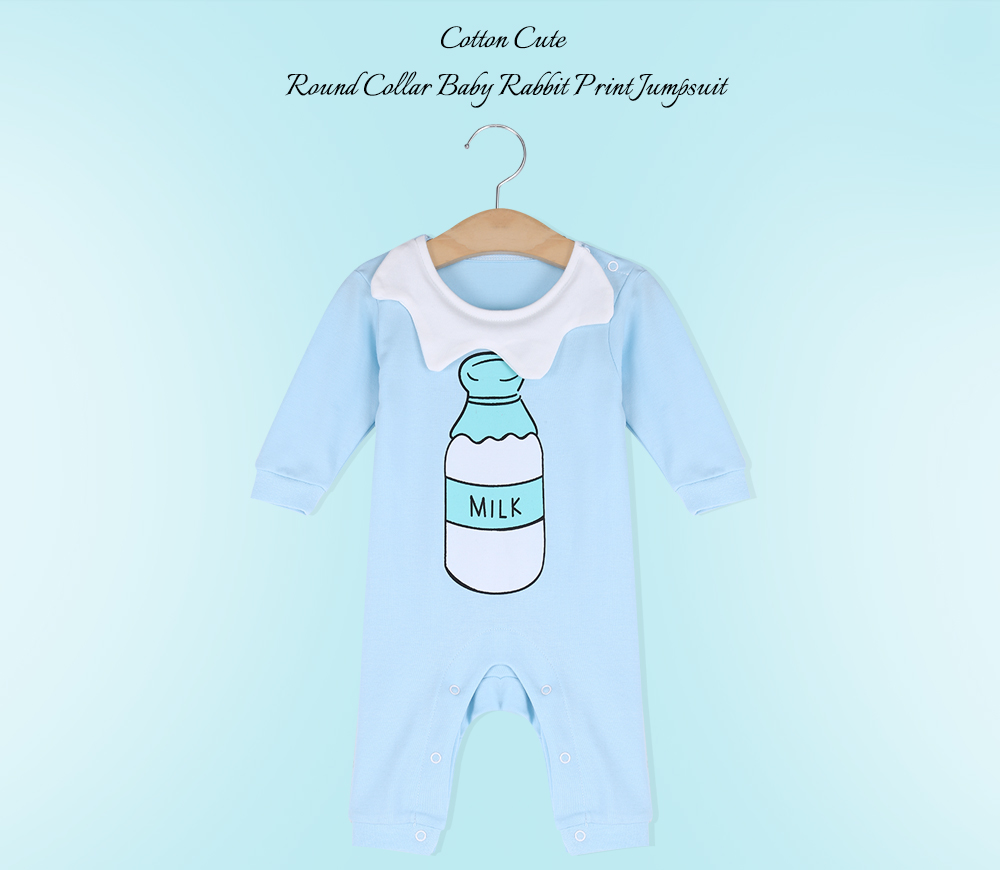 Rabbit Beien Cotton Round Collar Long Sleeve Baby Milk Print Jumpsuit