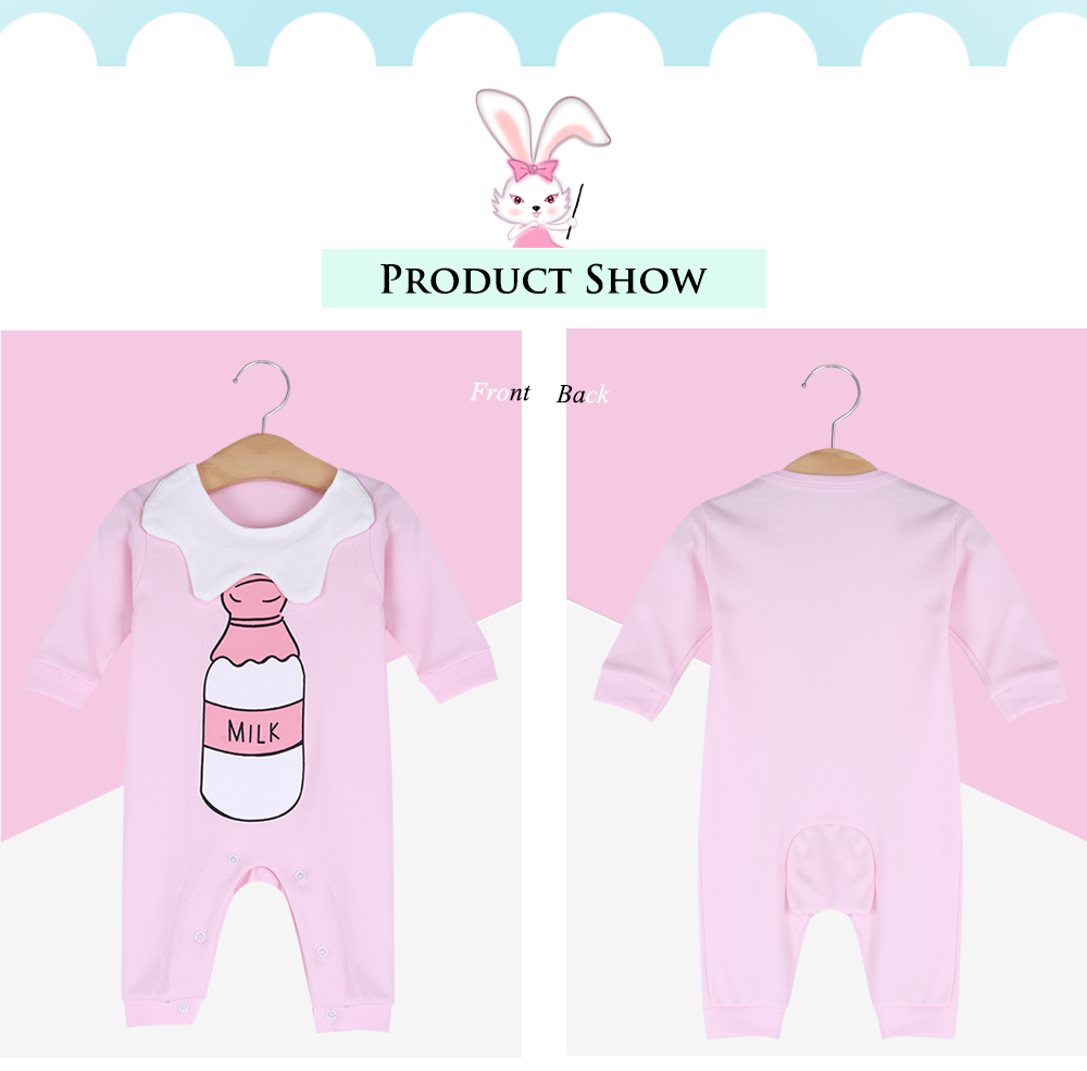 Rabbit Beien Cotton Round Collar Long Sleeve Baby Milk Print Jumpsuit