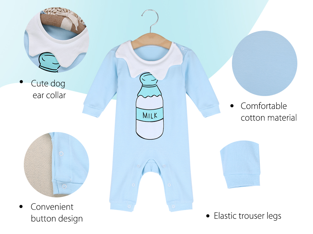 Rabbit Beien Cotton Round Collar Long Sleeve Baby Milk Print Jumpsuit