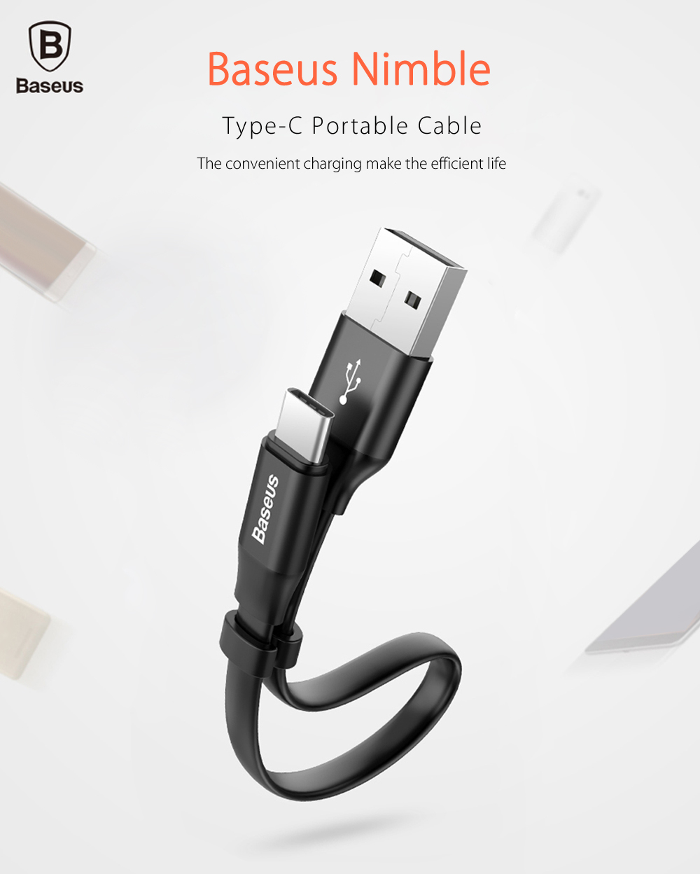 Baseus Nimble Type-C Transfer Data Synchronization Charging Cord 23cm Baseus Nimble Type-C Transfer Data Synchronization Charging Cord 23cm