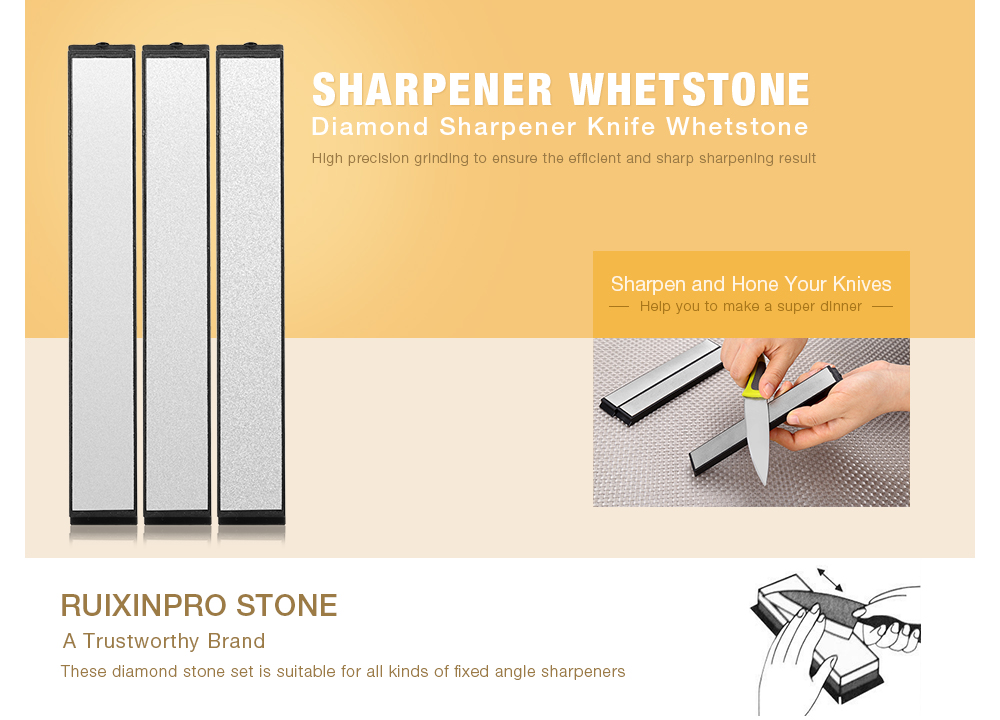 RUIXINPRO 3pcs Fixed Angle Diamond Sharpener Knife Whetstone RUIXINPRO 3pcs Fixed Angle Diamond Sharpener Knife Whetstone