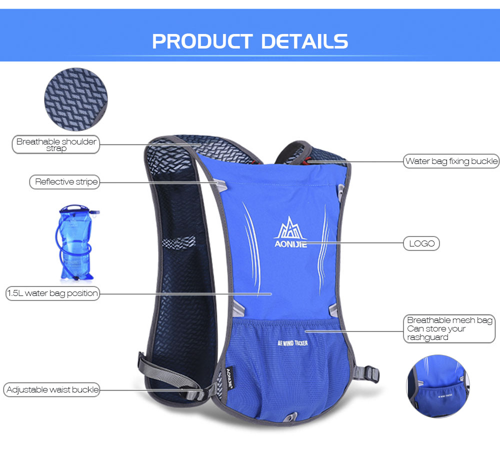 AONIJIE Outdoor 5L Running Backpack Hiking Cycling Lightweight Sport Bag for 1.5L Waterbag AONIJIE Outdoor 5L Running Backpack Hiking Cycling Lightweight Sport Bag for 1.5L Waterbag
