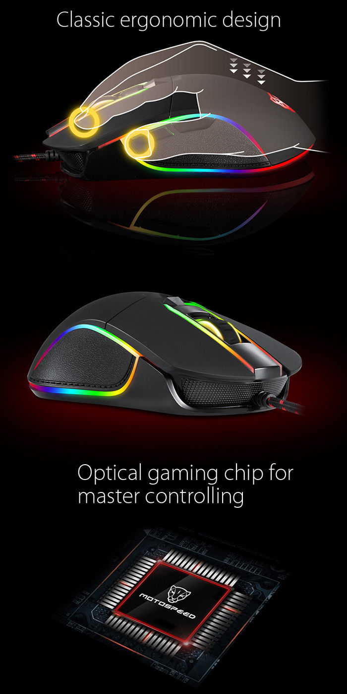 Motospeed V30 Professional USB Wired Gaming Mouse with LED Backlit Display