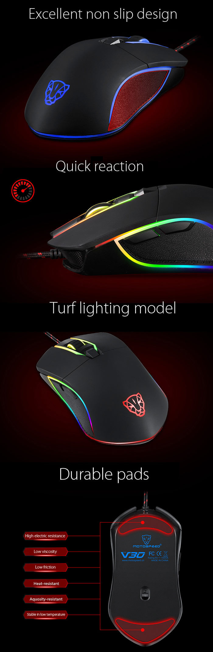 Motospeed V30 Professional USB Wired Gaming Mouse with LED Backlit Display