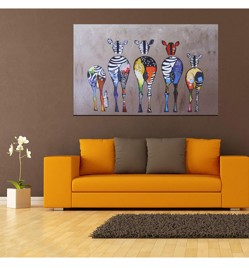 Jingsheng Unframed Canvas Painting Colorful Zebras Pattern Home Decoration