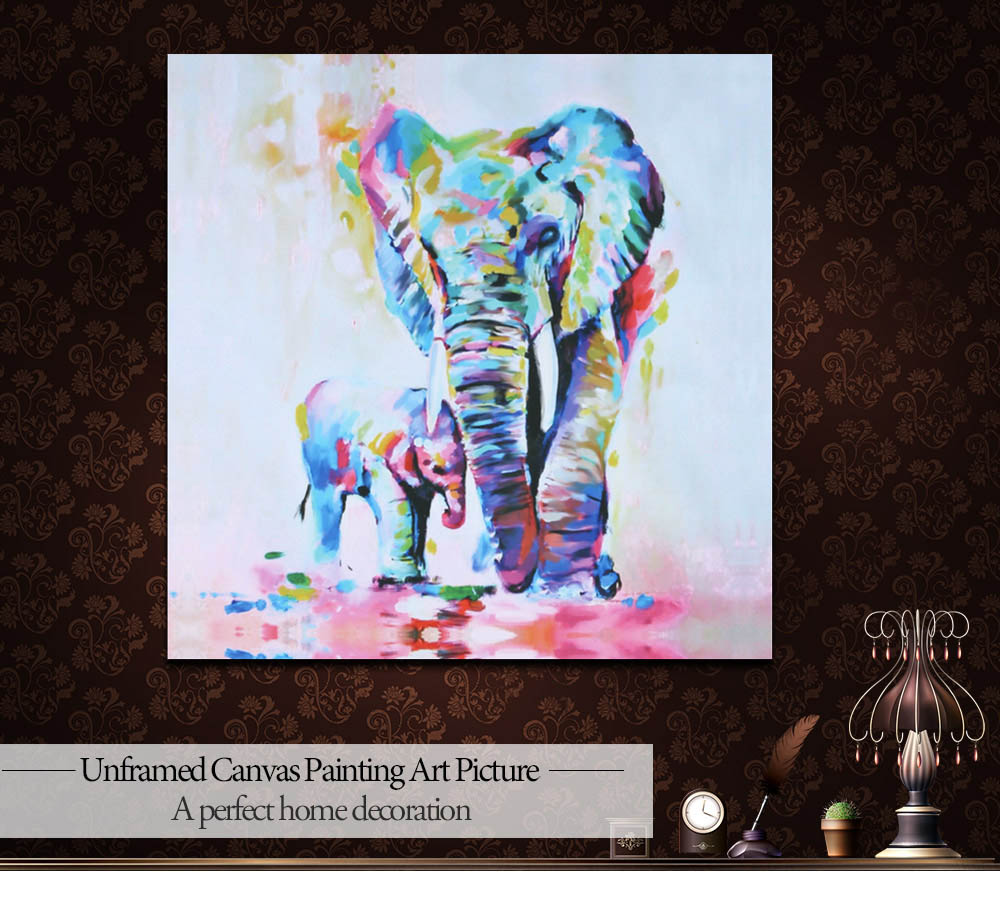 Jingsheng Unframed Canvas Painting Colorful Elephants Pattern Home Decoration