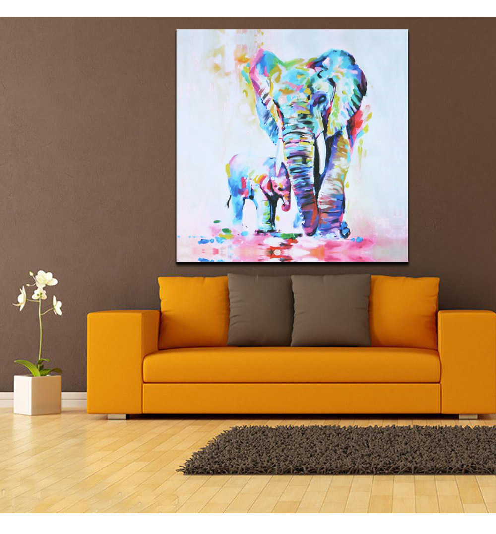 Jingsheng Unframed Canvas Painting Colorful Elephants Pattern Home Decoration