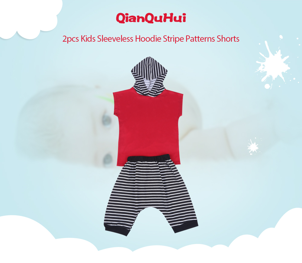 QianQuHui 2pcs Kids Sleeveless Hooded Top Geometric Patterns Trousers
