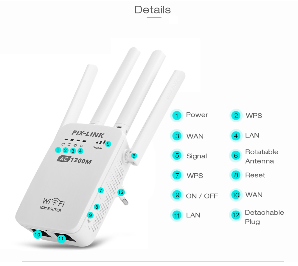PIX - LINK LV - AC05 WiFi Range Extender 1200M Dual-band Wireless Router Repeater AP PIX - LINK LV - AC05 WiFi Range Extender 1200M Dual-band Wireless Router Repeater AP