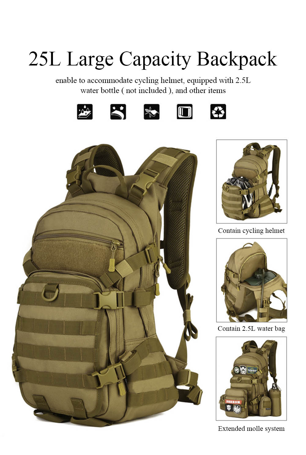 Protector Plus 25L Outdoor Water Resistant Military Backpack for Hiking Camping Climbing Protector Plus 25L Outdoor Water Resistant Military Backpack for Hiking Camping Climbing