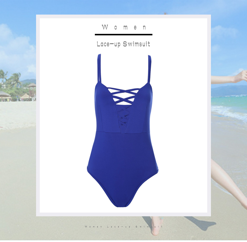 Sexy Spaghetti Strap Hollow Out Lace-up Backless Swimsuit for Women
