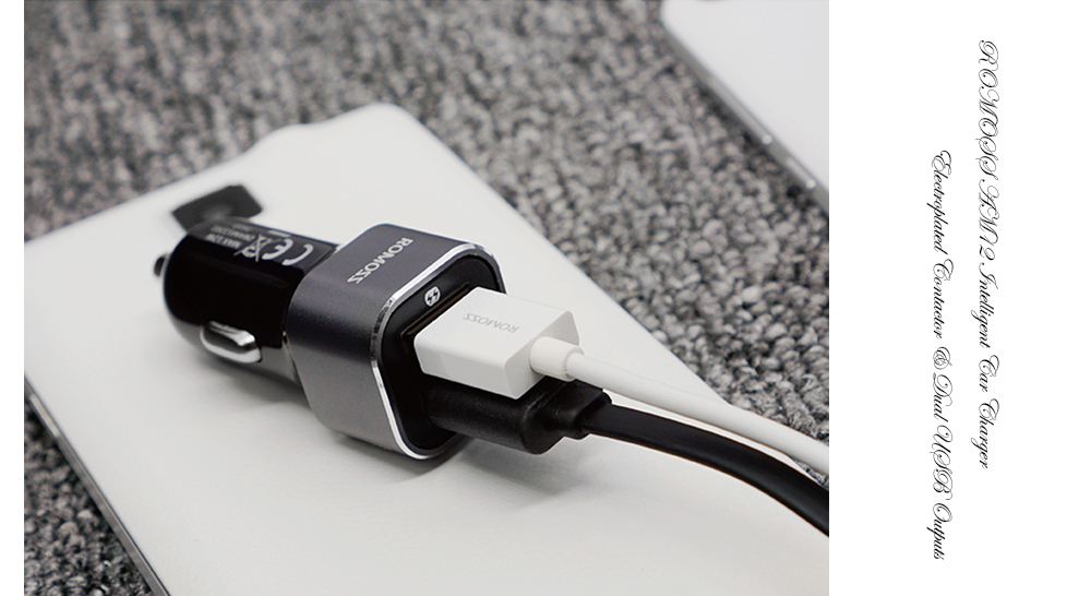 ROMOSS AM12 Rocket Power Electroplating Contactor Fast Charging Dual USB Intelligent Car Charger