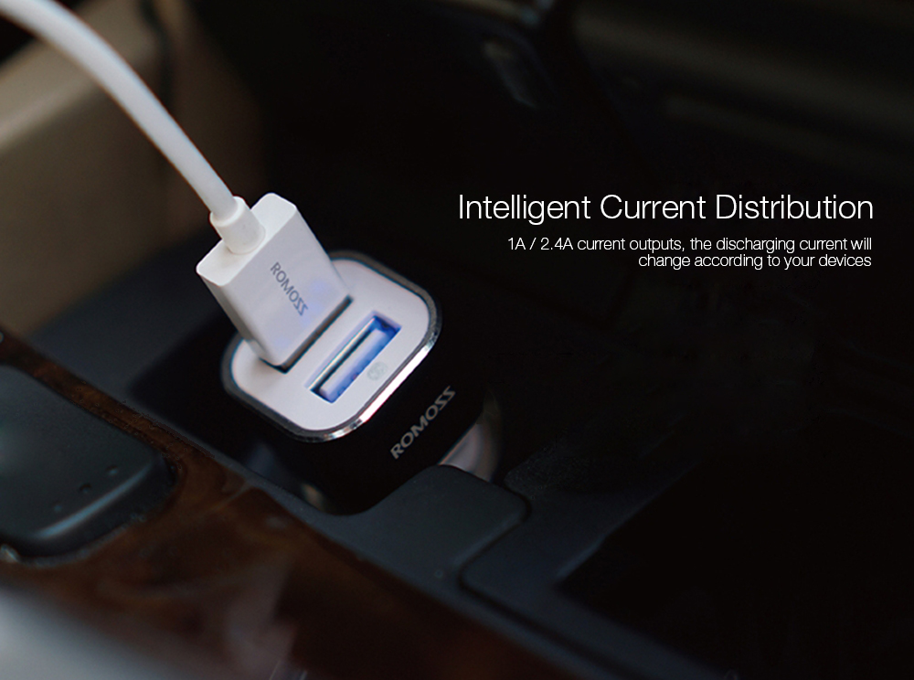 ROMOSS AM12 Rocket Power Electroplating Contactor Fast Charging Dual USB Intelligent Car Charger