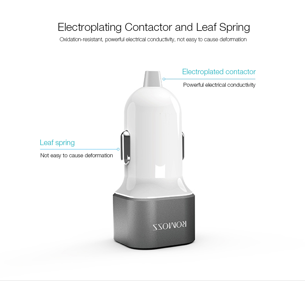 ROMOSS AM12 Rocket Power Electroplating Contactor Fast Charging Dual USB Intelligent Car Charger