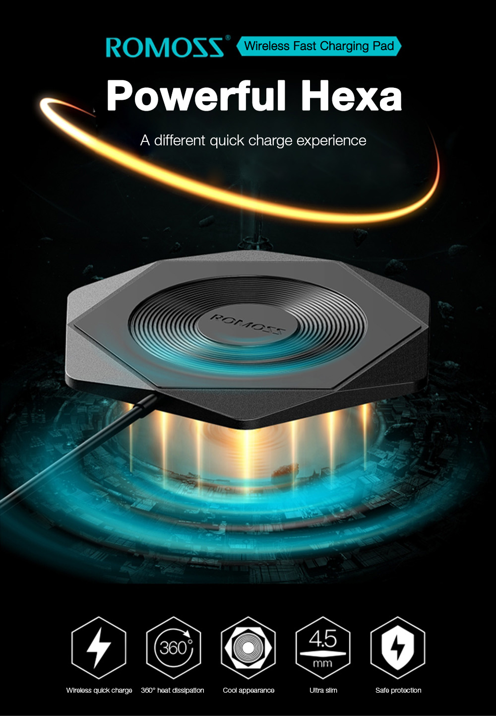 ROMOSS WF01 Hexa Qi Wireless Fast Charging Pad QC 2.0 Charger