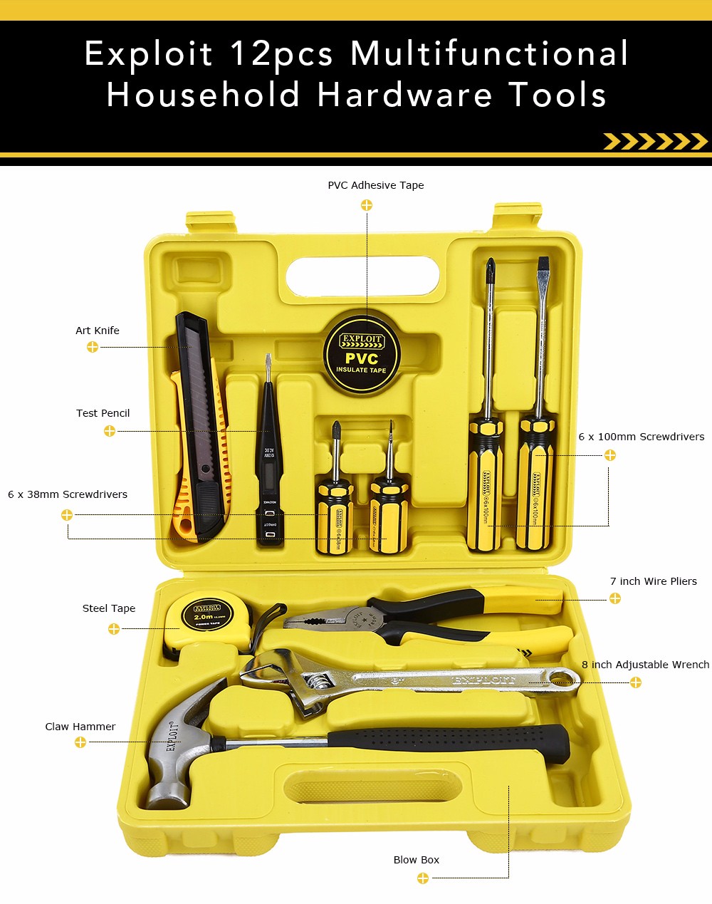 Exploit 12pcs Multifunctional Household Hardware Tools