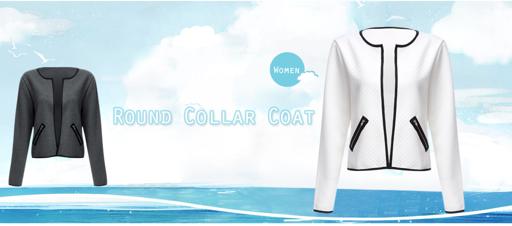 Trendy Round Collar Long Sleeve Decorative Pocket Zipper Coat for Women