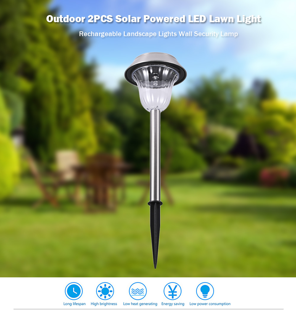 Outdoor 2PCS Solar Powered LED Lawn Light Rechargeable Landscape Lights Wall Security Lamp Outdoor 2PCS Solar Powered LED Lawn Light Rechargeable Landscape Lights Wall Security Lamp