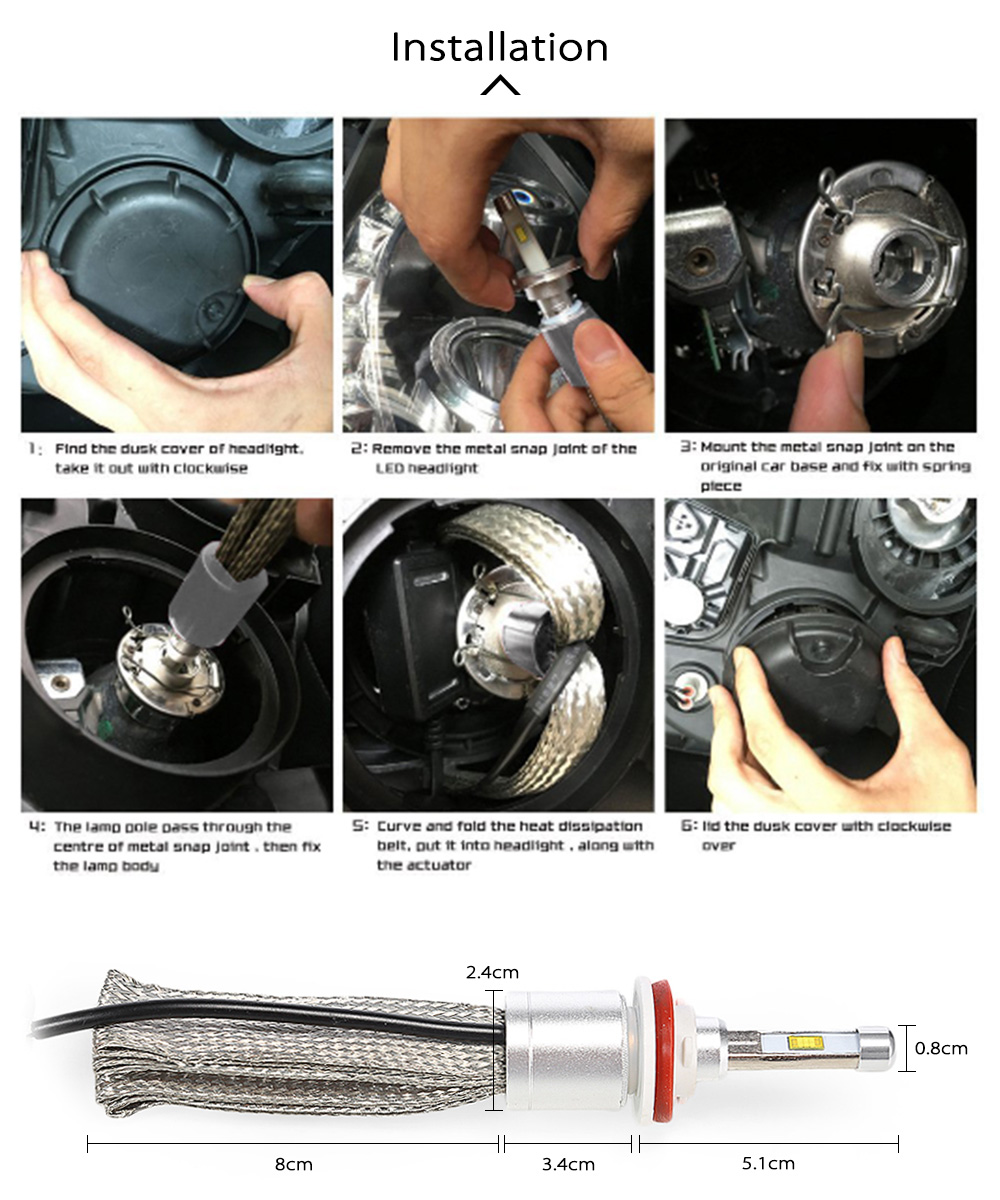 TIROL T23903 H11 40W 4800LM Pair of Car LED Headlight Auto Front Lamp 6000K Car Lighting