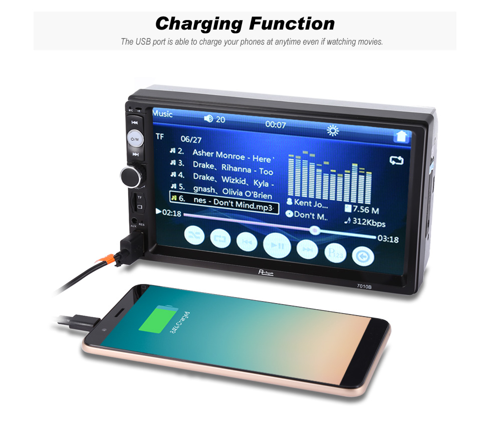 Rectangle 7010B 7 inch Bluetooth FM Radio Car MP5 Player with 720P Camera