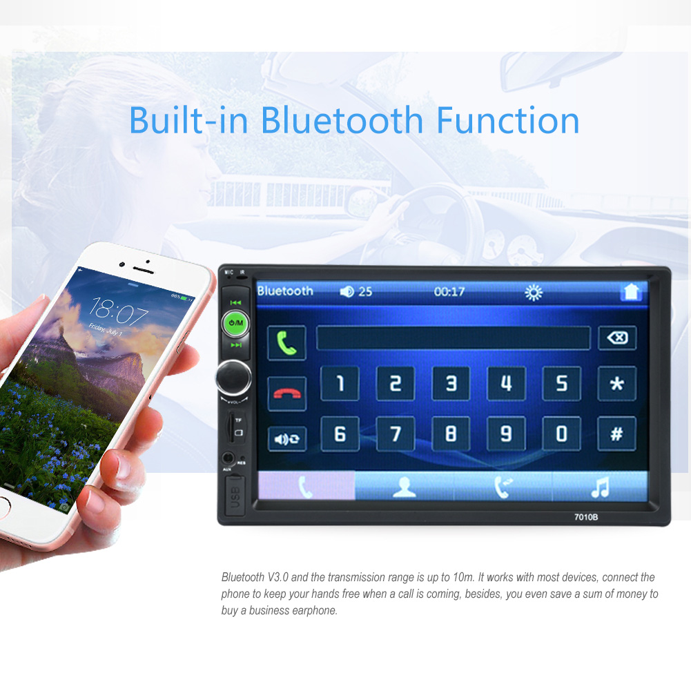 Rectangle 7010B 7 inch Bluetooth FM Radio Car MP5 Player with 720P Camera