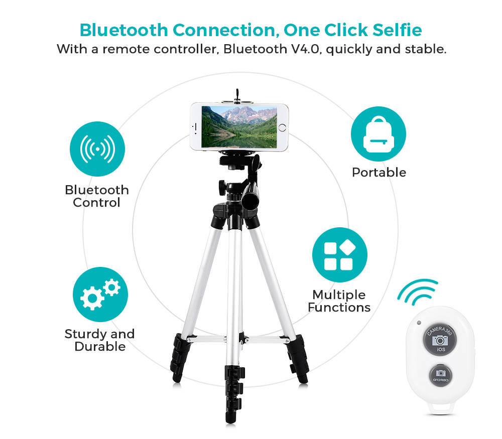 HM3110A Camera Camcorder Flexible Three-way Head Tripod with Bluetooth 4.0 Remote Controller HM3110A Camera Camcorder Flexible Three-way Head Tripod with Bluetooth 4.0 Remote Controller