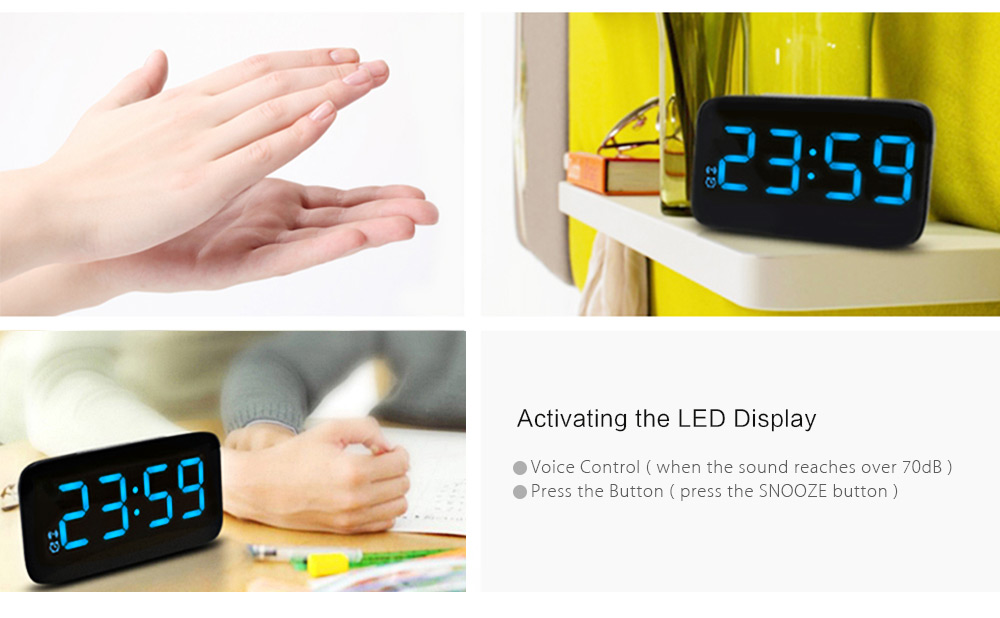 JUNJIADA LED Digital Alarm Clock Voice Control Time Display for Home Office