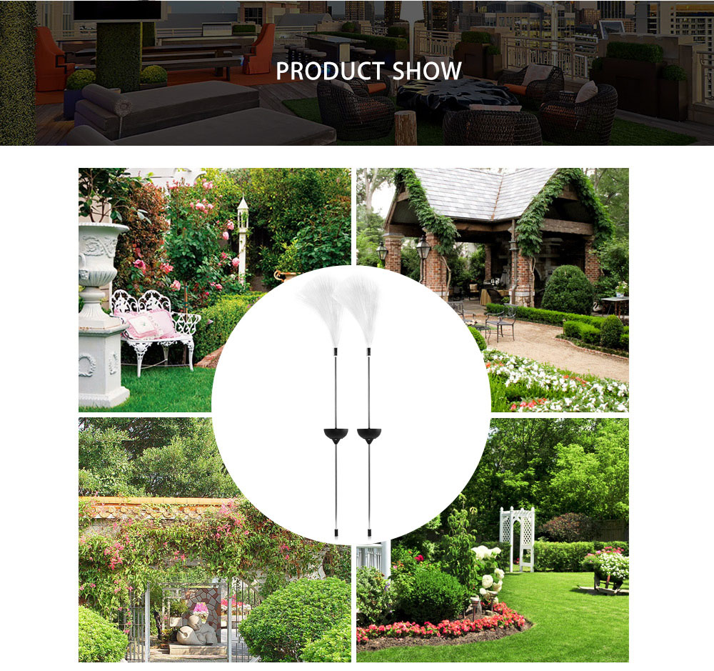 2PCS LED Solar Powered Colorful Optical Fiber Courtyard Lamp 2PCS LED Solar Powered Colorful Optical Fiber Courtyard Lamp
