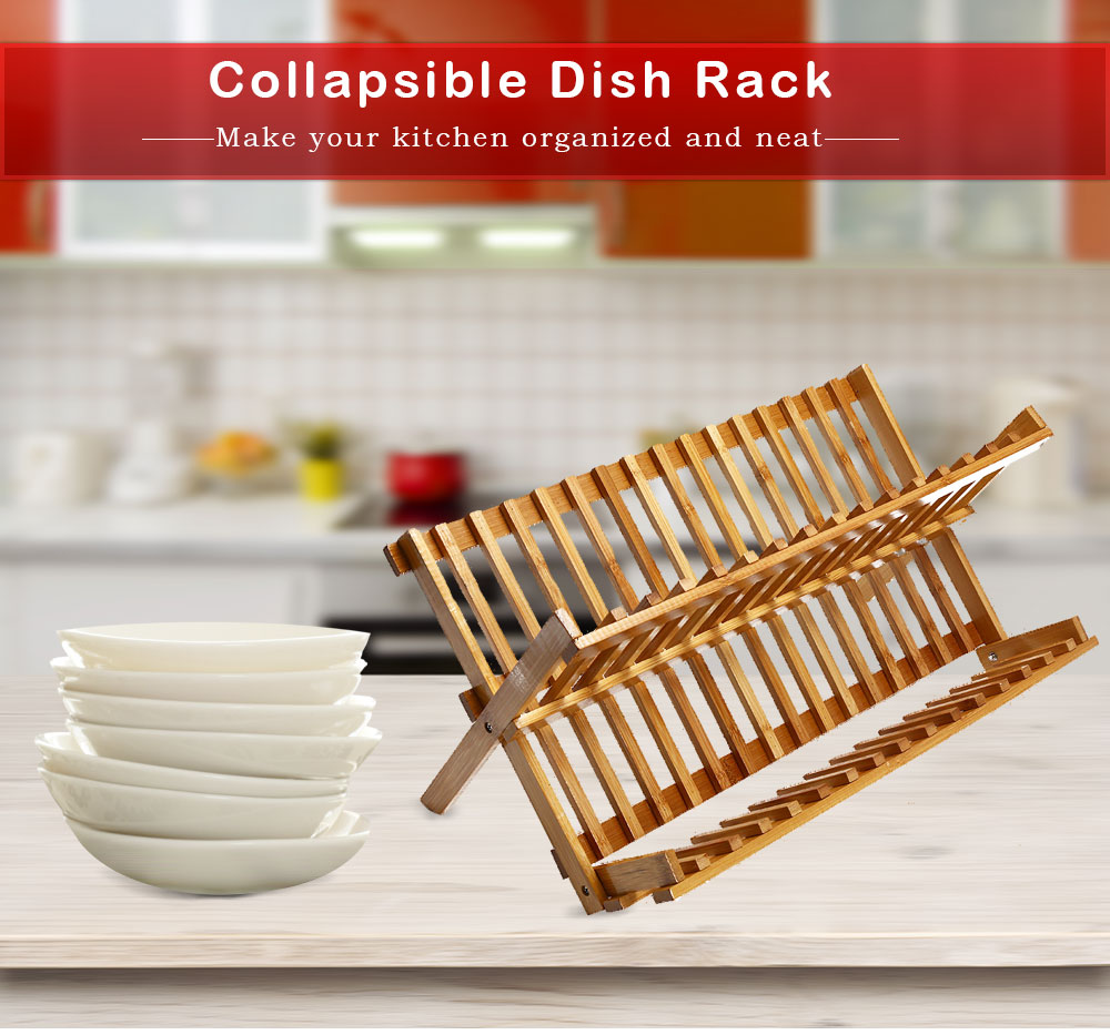 CYYC Multi-purpose Bamboo Collapsible Compact Dish Rack Kitchenware