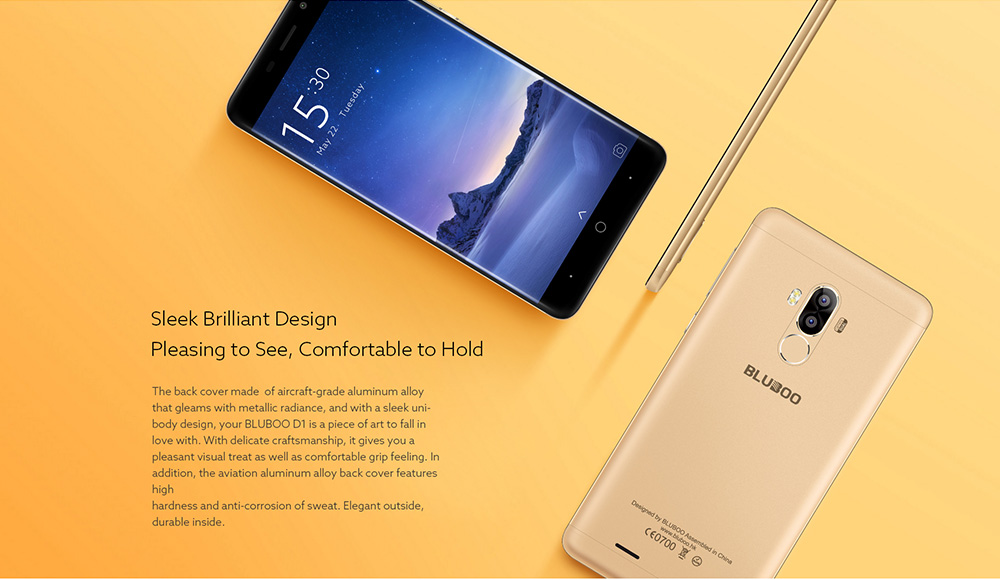 Bluboo D1 3G Smartphone 5.0 inch Android 7.0 MTK6580A Quad Core 1.3GHz 2GB RAM 16GB ROM Fingerprint Scanner Dual Rear Cameras